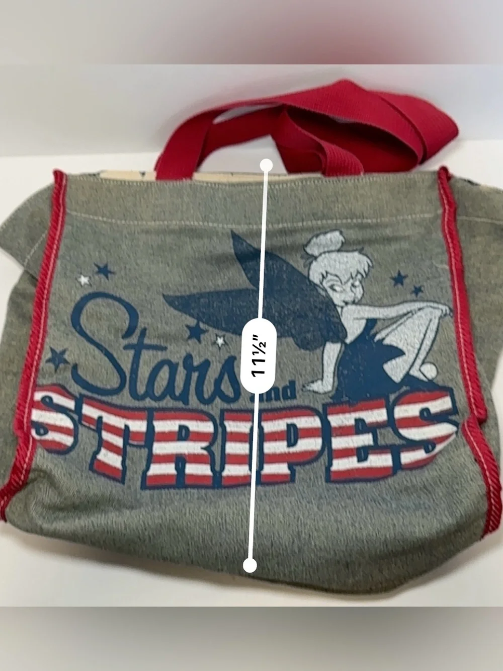 Disney Store Tinker Bell Stars and Stripes denim tote bag